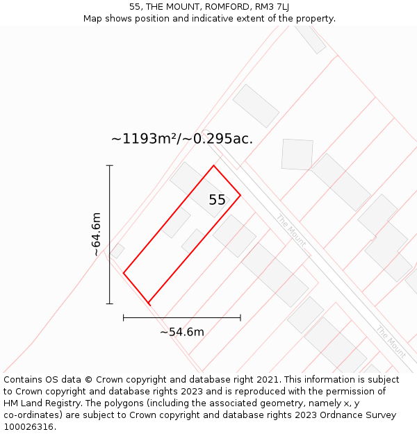 55, THE MOUNT, ROMFORD, RM3 7LJ: Plot and title map