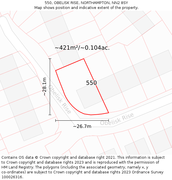 550, OBELISK RISE, NORTHAMPTON, NN2 8SY: Plot and title map