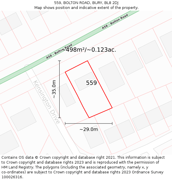 559, BOLTON ROAD, BURY, BL8 2DJ: Plot and title map