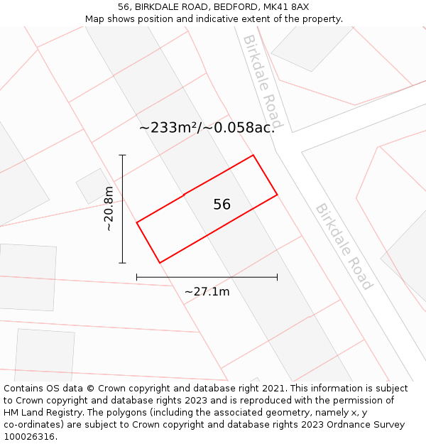 56, BIRKDALE ROAD, BEDFORD, MK41 8AX: Plot and title map