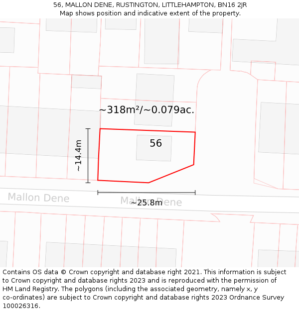 56, MALLON DENE, RUSTINGTON, LITTLEHAMPTON, BN16 2JR: Plot and title map