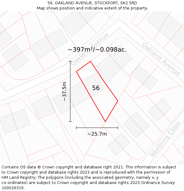 56, OAKLAND AVENUE, STOCKPORT, SK2 5RD: Plot and title map