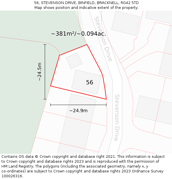 56, STEVENSON DRIVE, BINFIELD, BRACKNELL, RG42 5TD: Plot and title map