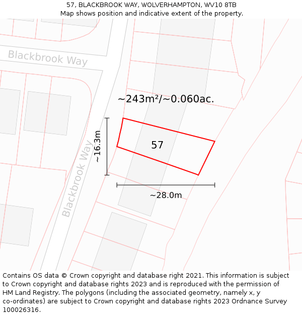 57, BLACKBROOK WAY, WOLVERHAMPTON, WV10 8TB: Plot and title map