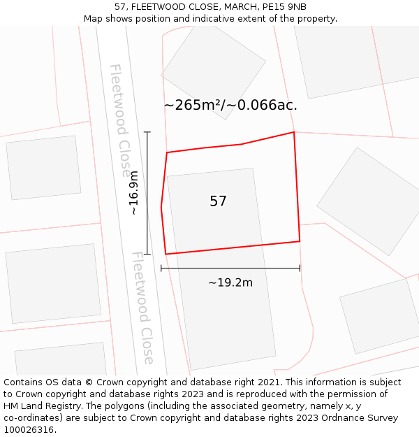 57, FLEETWOOD CLOSE, MARCH, PE15 9NB: Plot and title map