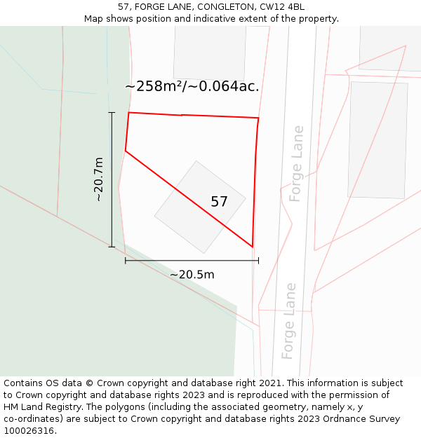 57, FORGE LANE, CONGLETON, CW12 4BL: Plot and title map