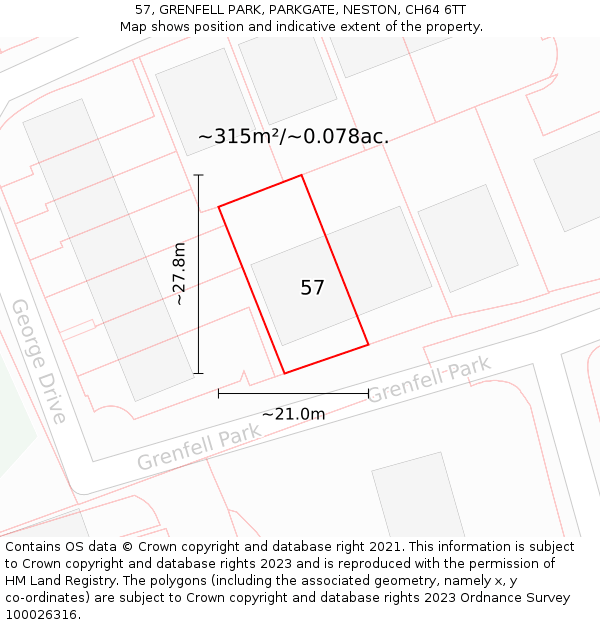 57, GRENFELL PARK, PARKGATE, NESTON, CH64 6TT: Plot and title map