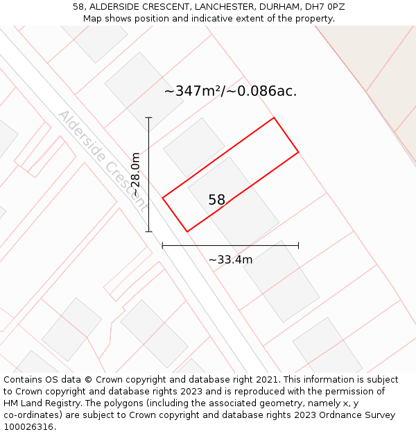 58, ALDERSIDE CRESCENT, LANCHESTER, DURHAM, DH7 0PZ: Plot and title map