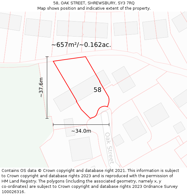 58, OAK STREET, SHREWSBURY, SY3 7RQ: Plot and title map