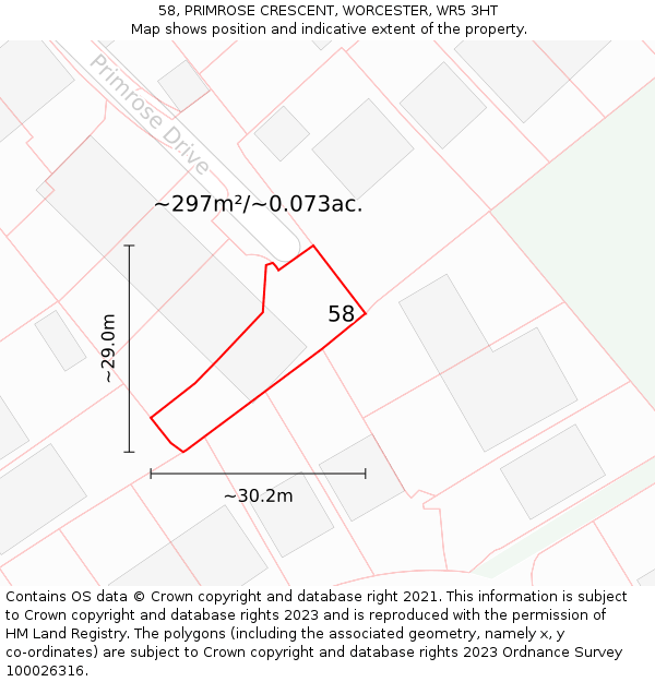 58, PRIMROSE CRESCENT, WORCESTER, WR5 3HT: Plot and title map