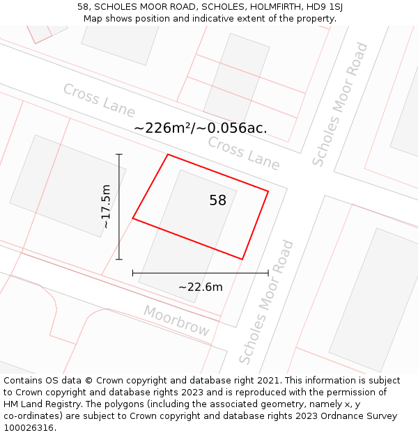 58, SCHOLES MOOR ROAD, SCHOLES, HOLMFIRTH, HD9 1SJ: Plot and title map