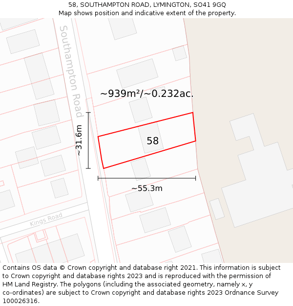 58, SOUTHAMPTON ROAD, LYMINGTON, SO41 9GQ: Plot and title map