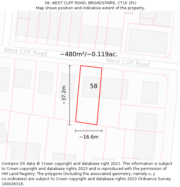 58, WEST CLIFF ROAD, BROADSTAIRS, CT10 1PU: Plot and title map