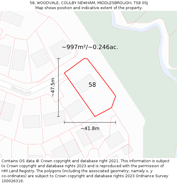 58, WOODVALE, COULBY NEWHAM, MIDDLESBROUGH, TS8 0SJ: Plot and title map