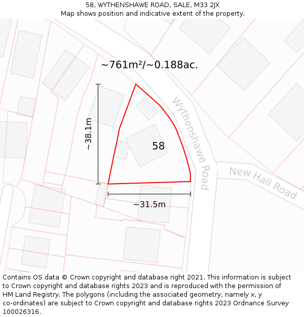 58, WYTHENSHAWE ROAD, SALE, M33 2JX: Plot and title map