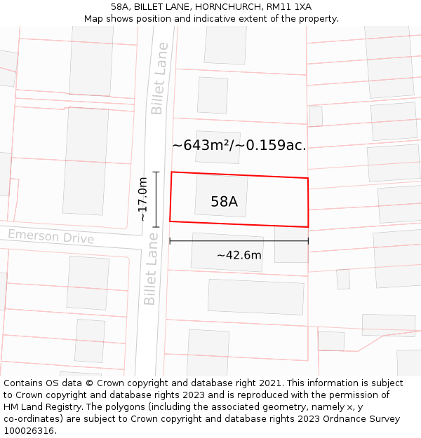 58A, BILLET LANE, HORNCHURCH, RM11 1XA: Plot and title map