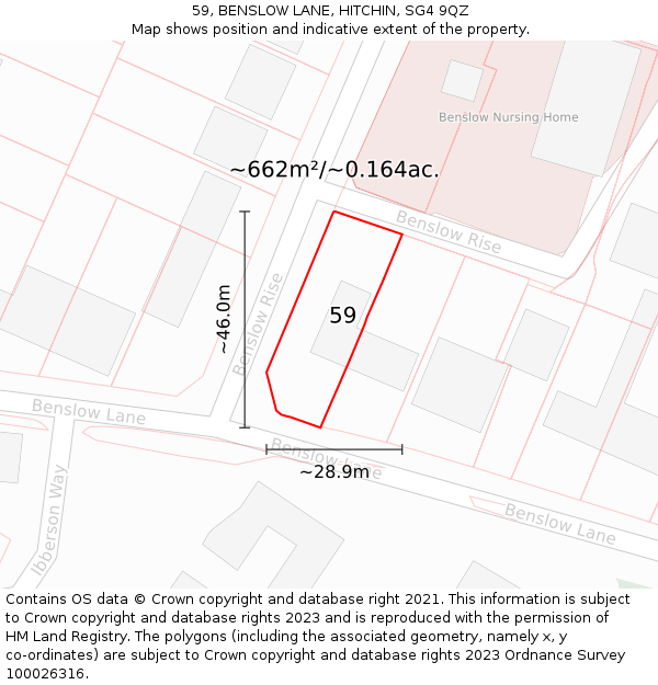 59, BENSLOW LANE, HITCHIN, SG4 9QZ: Plot and title map