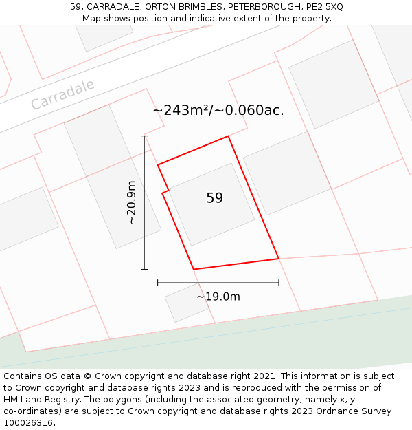 59, CARRADALE, ORTON BRIMBLES, PETERBOROUGH, PE2 5XQ: Plot and title map