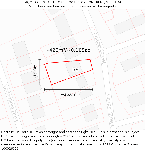 59, CHAPEL STREET, FORSBROOK, STOKE-ON-TRENT, ST11 9DA: Plot and title map