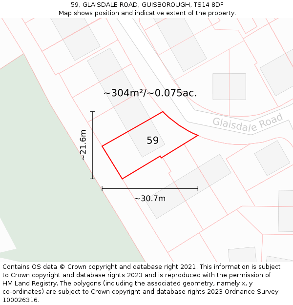 59, GLAISDALE ROAD, GUISBOROUGH, TS14 8DF: Plot and title map