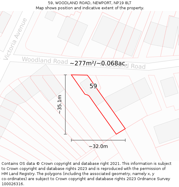 59, WOODLAND ROAD, NEWPORT, NP19 8LT: Plot and title map