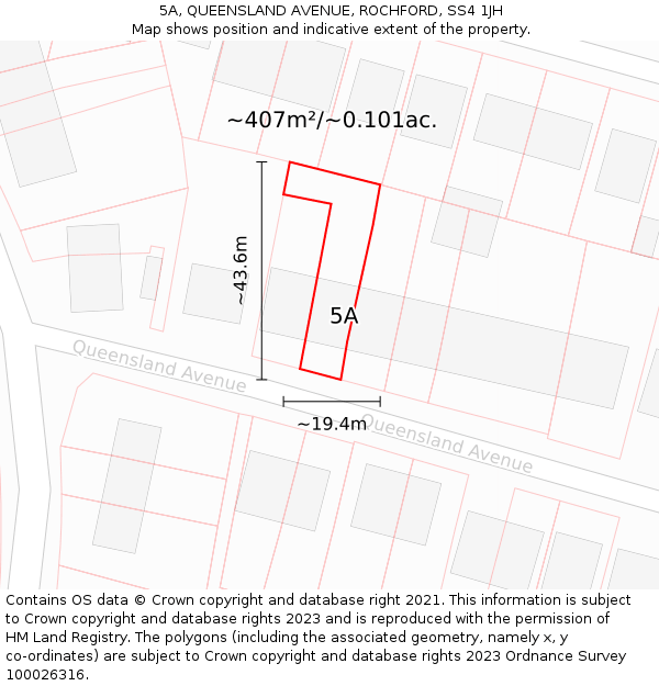 5A, QUEENSLAND AVENUE, ROCHFORD, SS4 1JH: Plot and title map