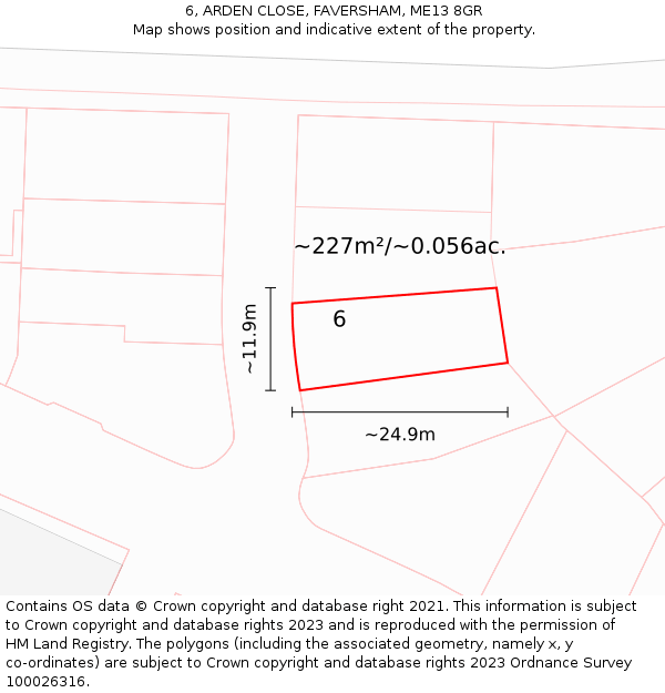 6, ARDEN CLOSE, FAVERSHAM, ME13 8GR: Plot and title map