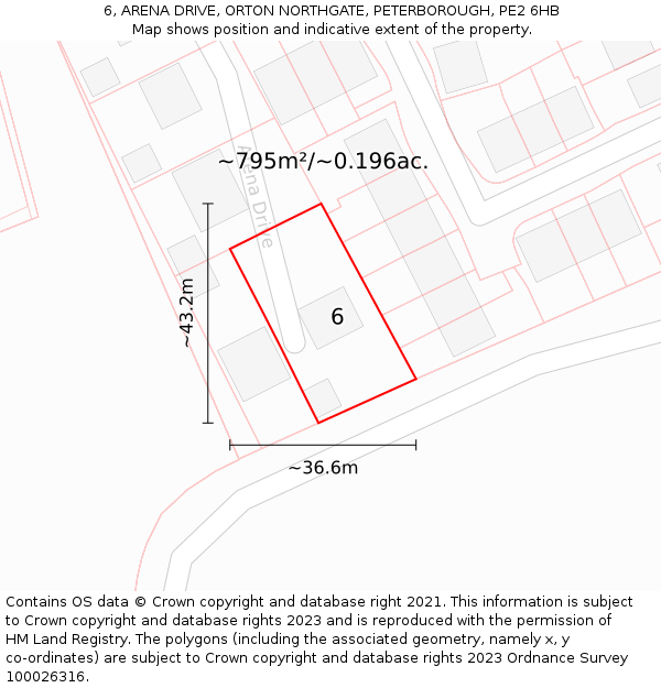 6, ARENA DRIVE, ORTON NORTHGATE, PETERBOROUGH, PE2 6HB: Plot and title map