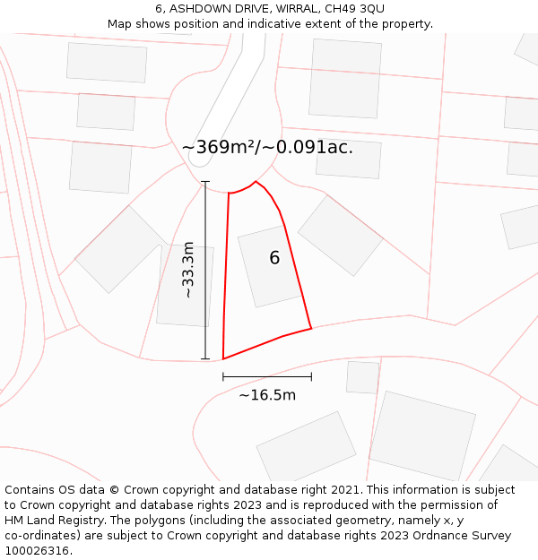 6, ASHDOWN DRIVE, WIRRAL, CH49 3QU: Plot and title map