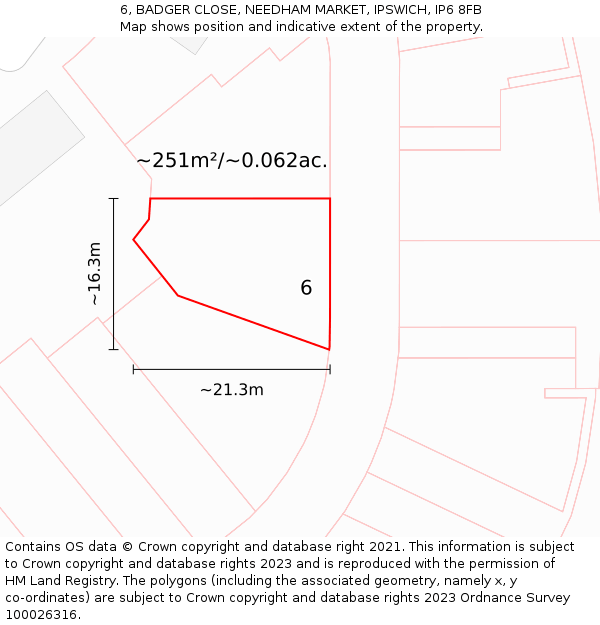 6, BADGER CLOSE, NEEDHAM MARKET, IPSWICH, IP6 8FB: Plot and title map