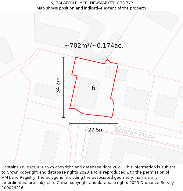 6, BALATON PLACE, NEWMARKET, CB8 7YP: Plot and title map