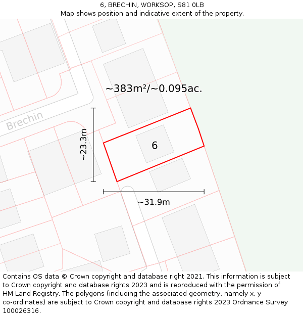 6, BRECHIN, WORKSOP, S81 0LB: Plot and title map