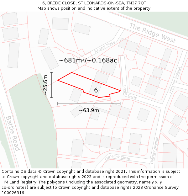 6, BREDE CLOSE, ST LEONARDS-ON-SEA, TN37 7QT: Plot and title map