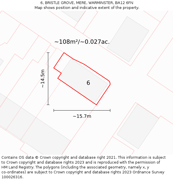 6, BRISTLE GROVE, MERE, WARMINSTER, BA12 6FN: Plot and title map