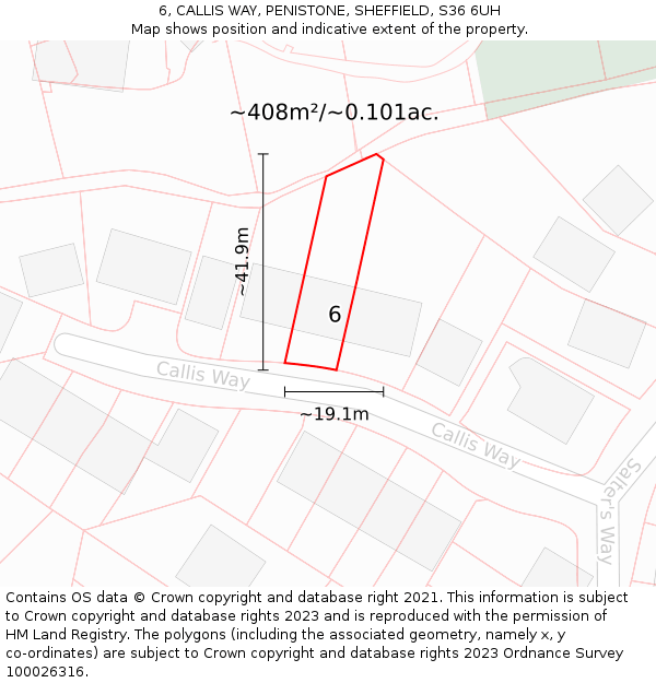 6, CALLIS WAY, PENISTONE, SHEFFIELD, S36 6UH: Plot and title map