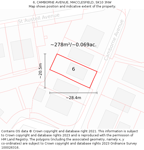 6, CAMBORNE AVENUE, MACCLESFIELD, SK10 3NW: Plot and title map