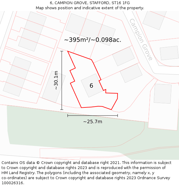 6, CAMPION GROVE, STAFFORD, ST16 1FG: Plot and title map