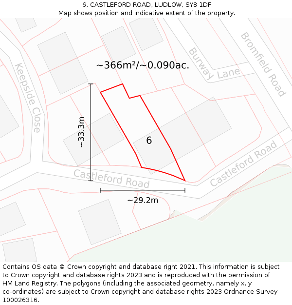 6, CASTLEFORD ROAD, LUDLOW, SY8 1DF: Plot and title map