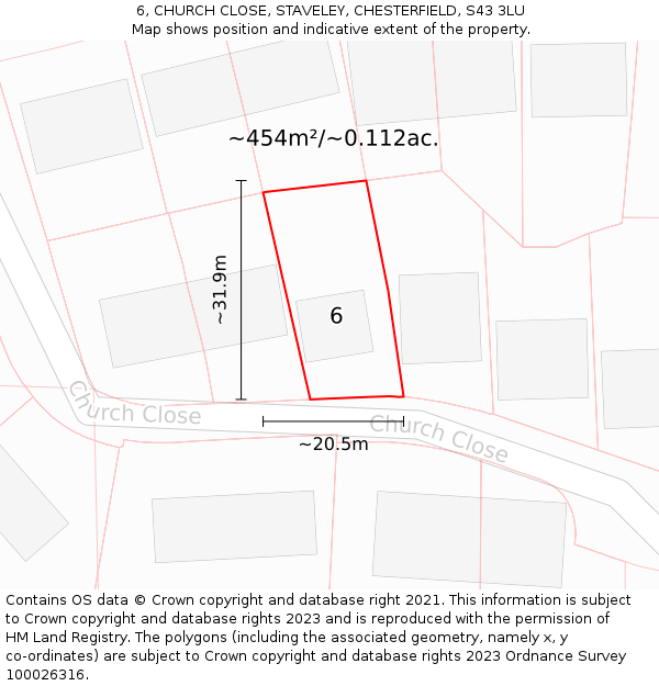 6, CHURCH CLOSE, STAVELEY, CHESTERFIELD, S43 3LU: Plot and title map