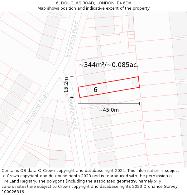 6, DOUGLAS ROAD, LONDON, E4 6DA: Plot and title map