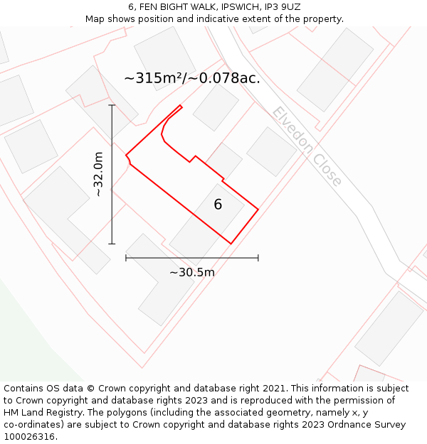 6, FEN BIGHT WALK, IPSWICH, IP3 9UZ: Plot and title map