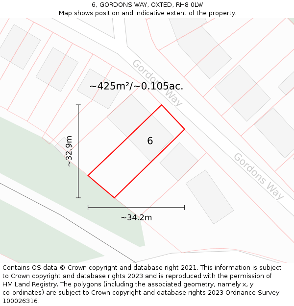 6, GORDONS WAY, OXTED, RH8 0LW: Plot and title map