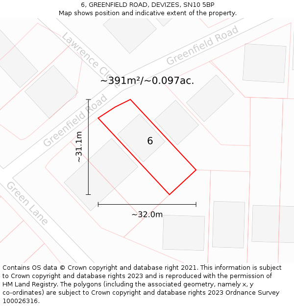 6, GREENFIELD ROAD, DEVIZES, SN10 5BP: Plot and title map