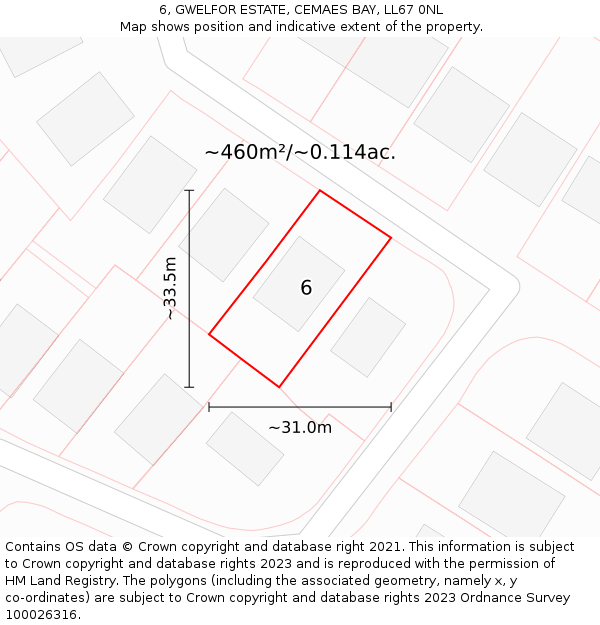 6, GWELFOR ESTATE, CEMAES BAY, LL67 0NL: Plot and title map