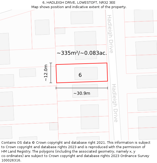 6, HADLEIGH DRIVE, LOWESTOFT, NR32 3EE: Plot and title map