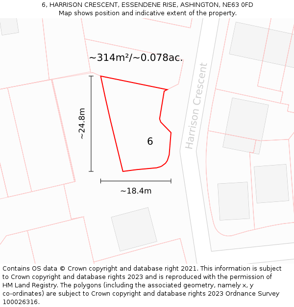 6, HARRISON CRESCENT, ESSENDENE RISE, ASHINGTON, NE63 0FD: Plot and title map