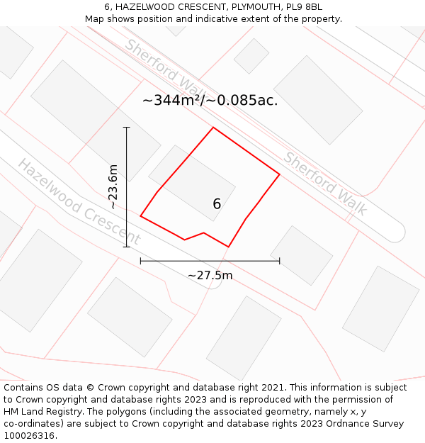 6, HAZELWOOD CRESCENT, PLYMOUTH, PL9 8BL: Plot and title map