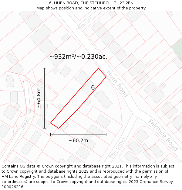 6, HURN ROAD, CHRISTCHURCH, BH23 2RN: Plot and title map