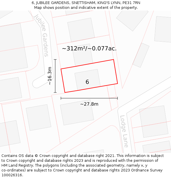 6, JUBILEE GARDENS, SNETTISHAM, KING'S LYNN, PE31 7RN: Plot and title map