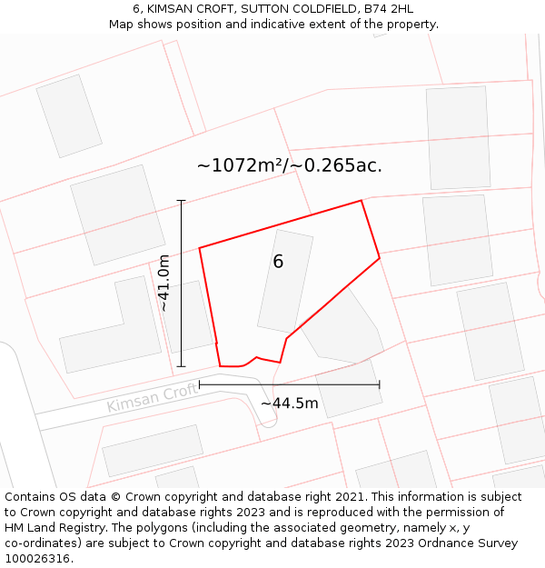 6, KIMSAN CROFT, SUTTON COLDFIELD, B74 2HL: Plot and title map